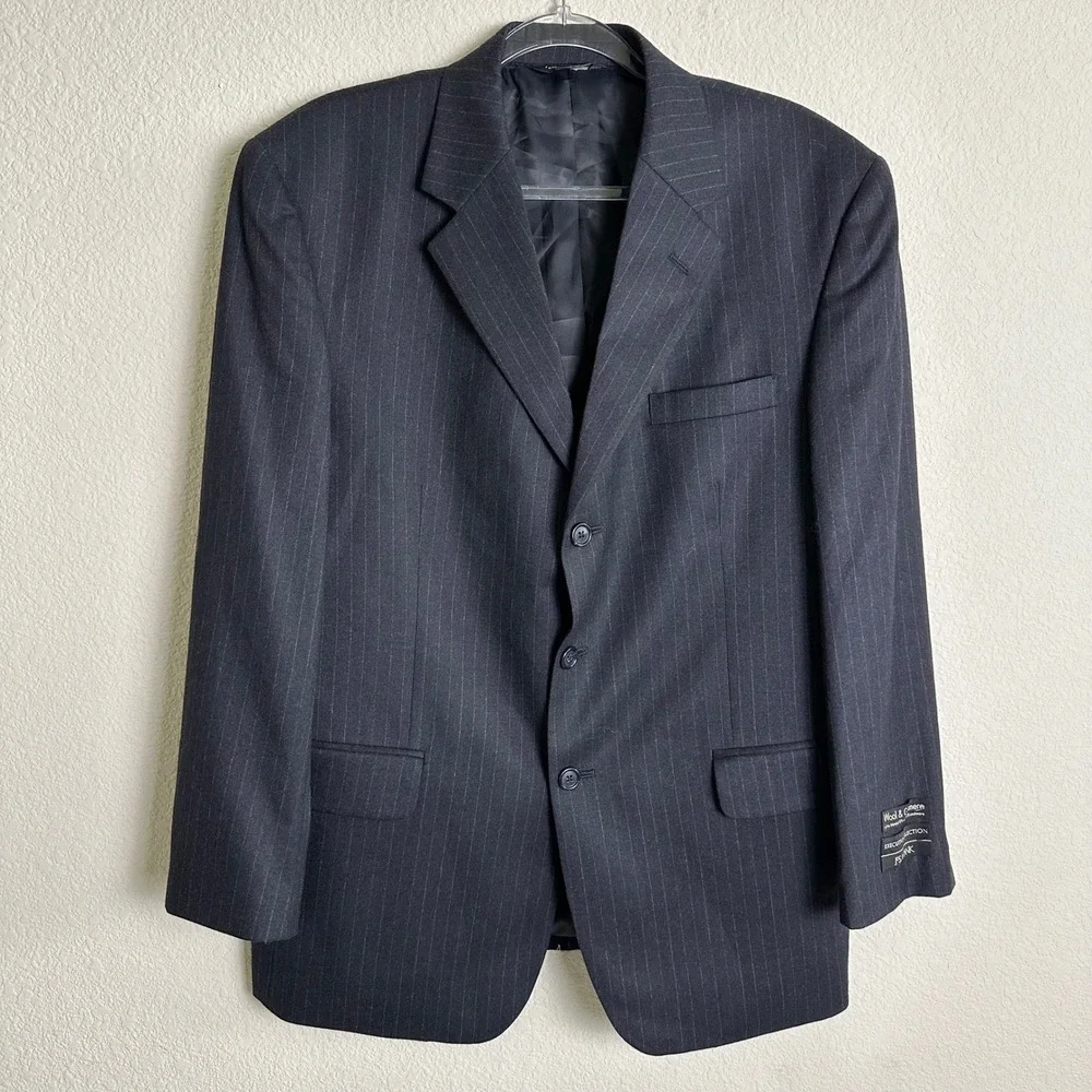 Jos A Bank Executive Collection Navy Pinstripe‎ Wool Cashmere Blazer Jacket 42S